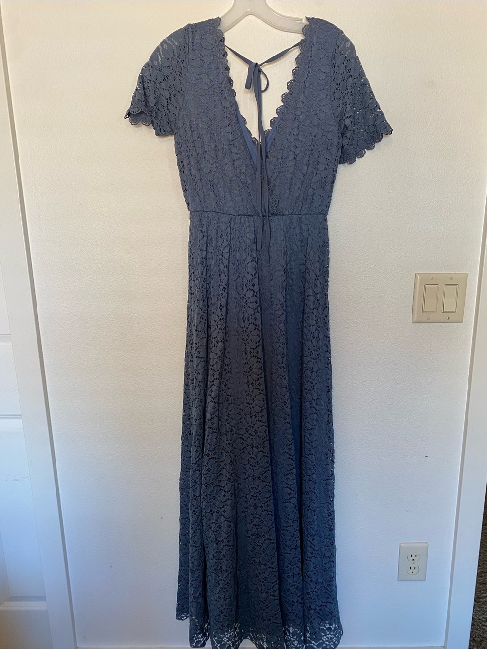 Baltic Born Navy Lace Maxi Dress with V-Neck and Tie Back
